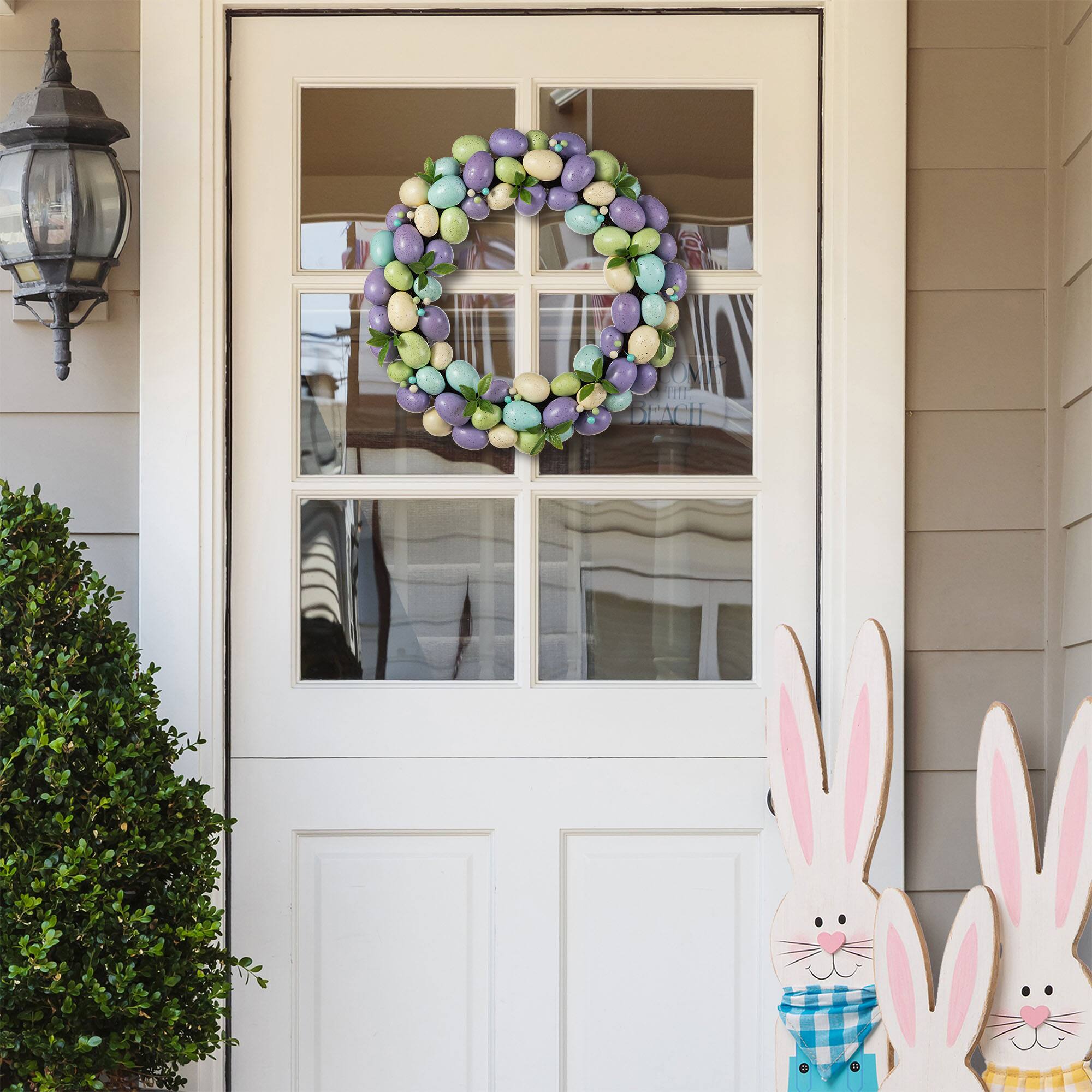 Glitzhome® 18" Easter Purple Hue Eggs Wreath